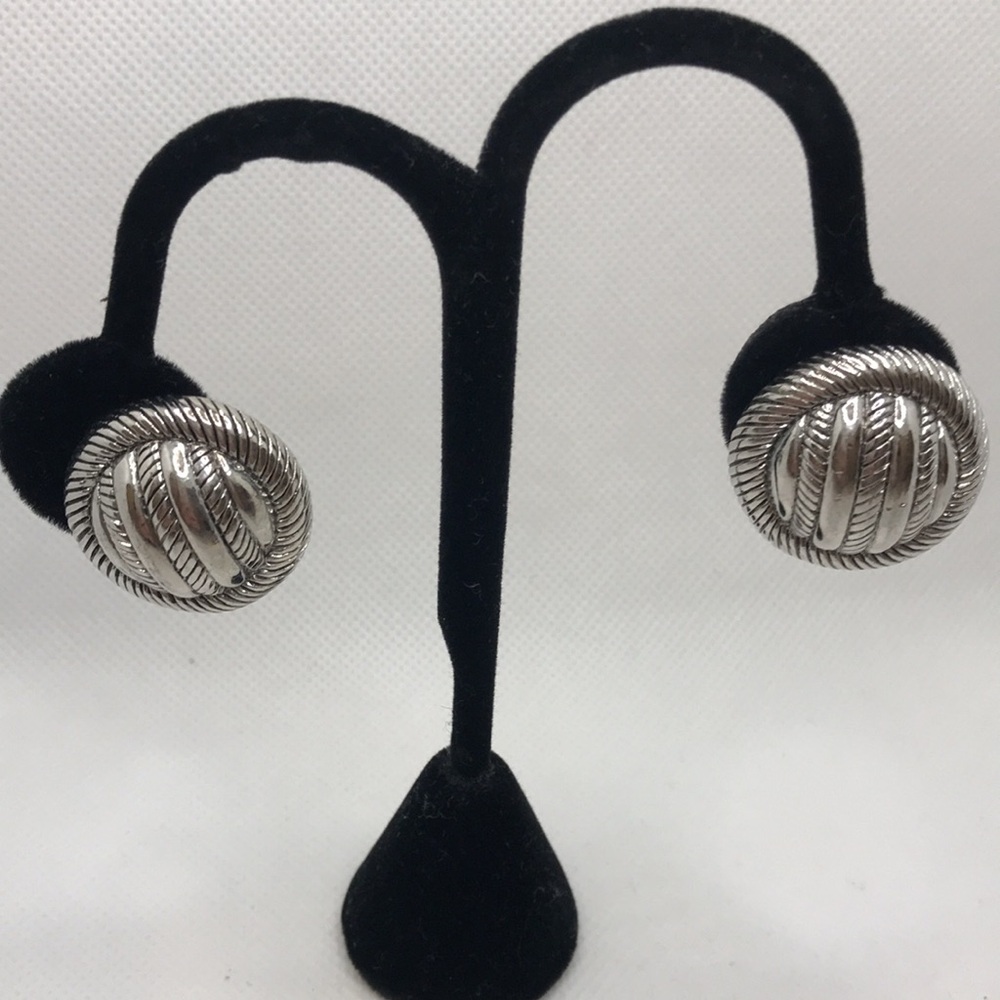 Vintage 1980s Big Button Silver Tone Clip-On Earrings
